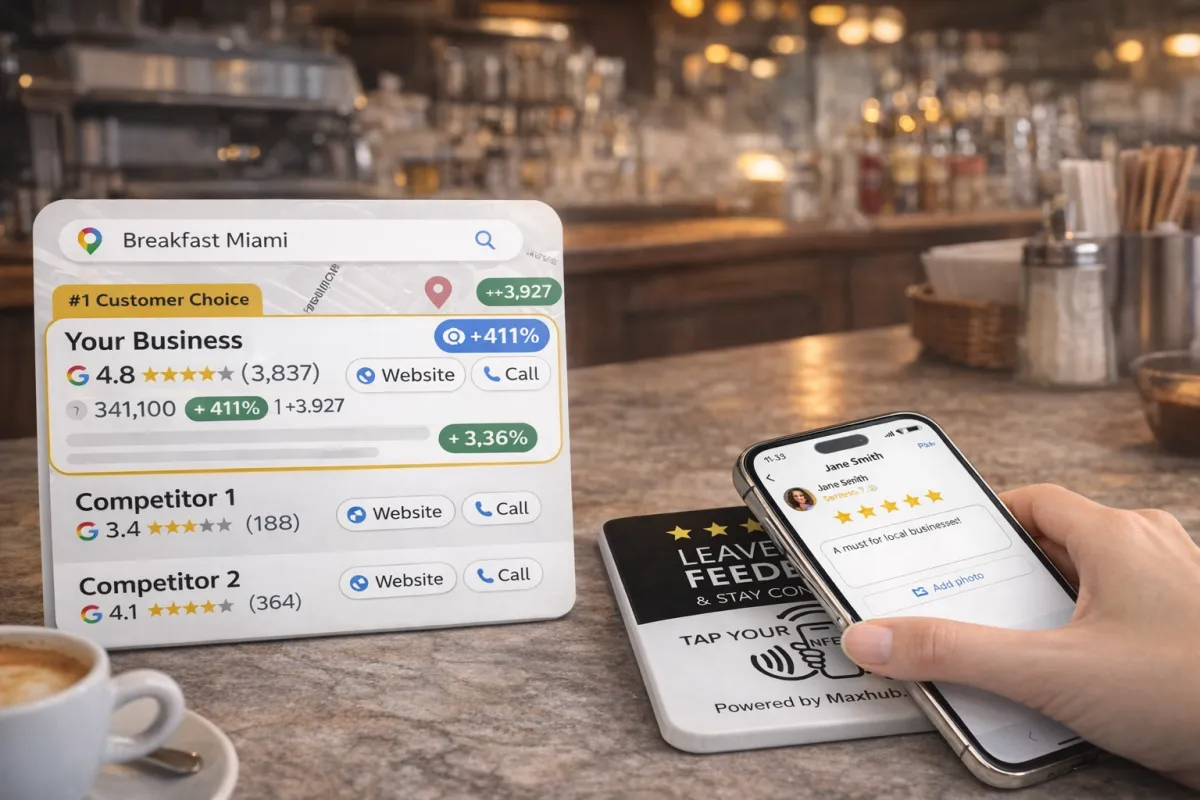 MaxTap NFC review card — tap to leave a Google review