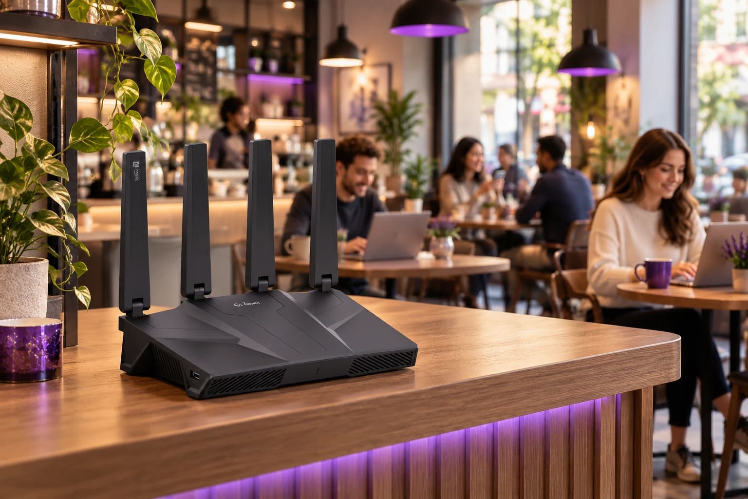 Устройство гостевого Wi-Fi MaxGate на барной стойке кафе